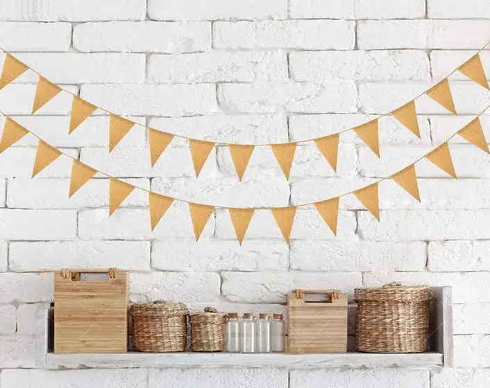 Clearance Vintage Jute Hessian Burlap Bunting Banner Wedding party Photography Props Decoration Banner 13 Flags 0