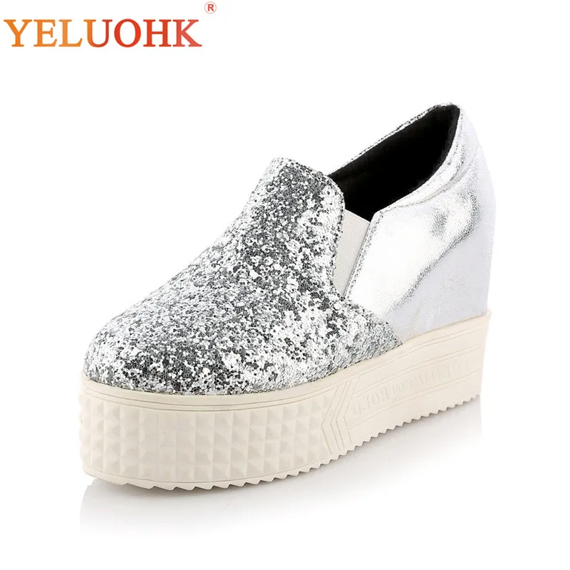 

Silver Wedges Shoes Women 2019 Spring Platform Shoes Heels Women Black High Heels