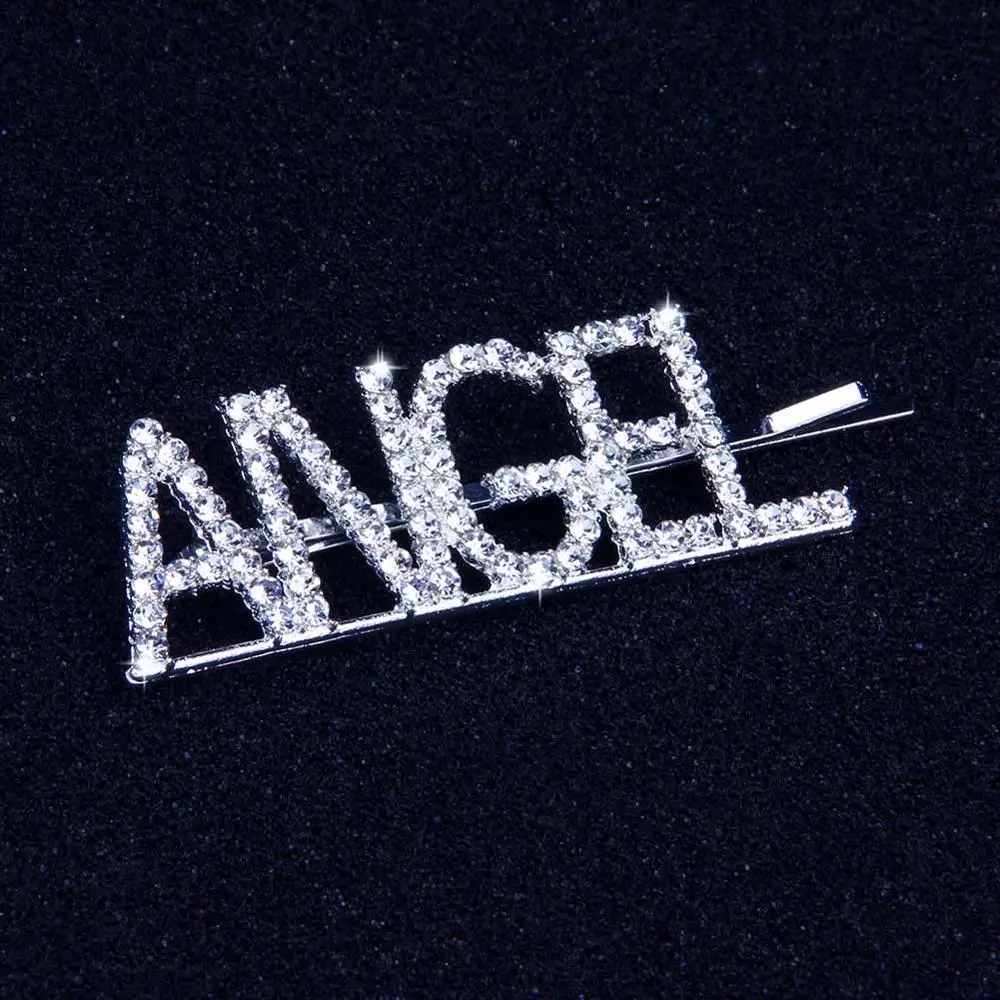 ANGEL 1 шт. GLAM/DRIPPIN/X Кристальные блестящие стразы заколки для волос буквы заколки для волос заколки аксессуары для укладки волос для женщин и девушек - Цвет: ANGEL