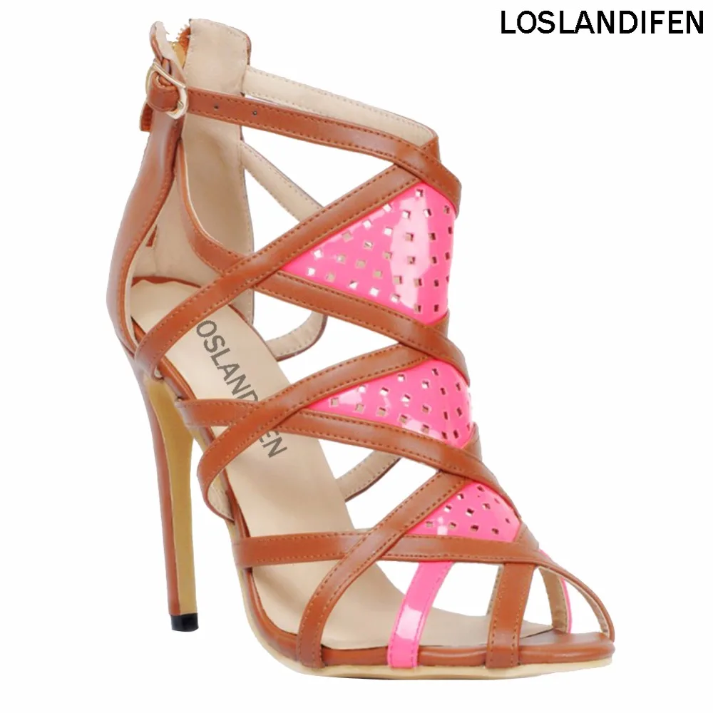 

Womens 11cm High Heel Open Toe Shoes Roman Vintage Cut-out Zipper Stiletto Party Prom Sandals XD15648