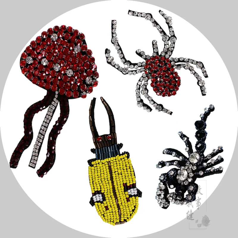 

3D Sequins Rhinestone Scorpion/Spiders/jellyfish/beetles patch Applique Handmade nail bead cloth sticker DIY Brooch bag Parche