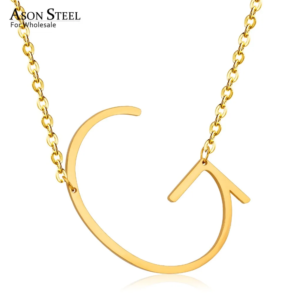 ASONSTEEL 5 Pcs/Lot Gold Stainless Steel Alphabet Necklace Big G Letter Necklace,Customize