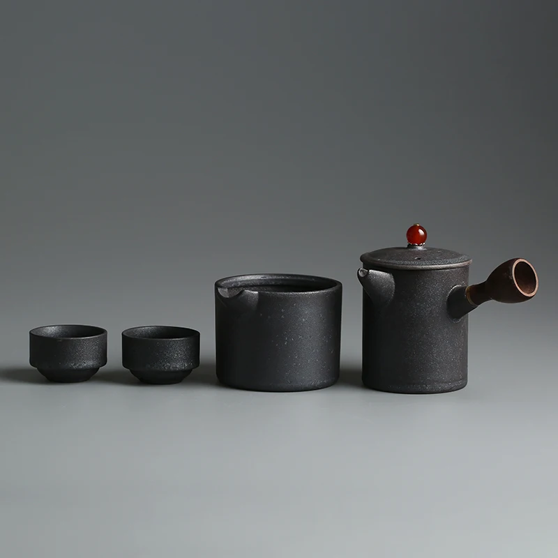  Chinese quick guest cup one pot teapot two glazes portable travel kungfu Japanese teaware coarse po