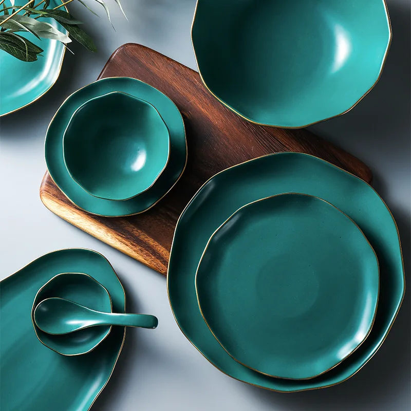 

Matte Olive Green Tableware Ceramic Dish Pure Green Tableware Fruit Rice Bowl Dinner Tableware Oval Fish Steak Dish Phnom Penh