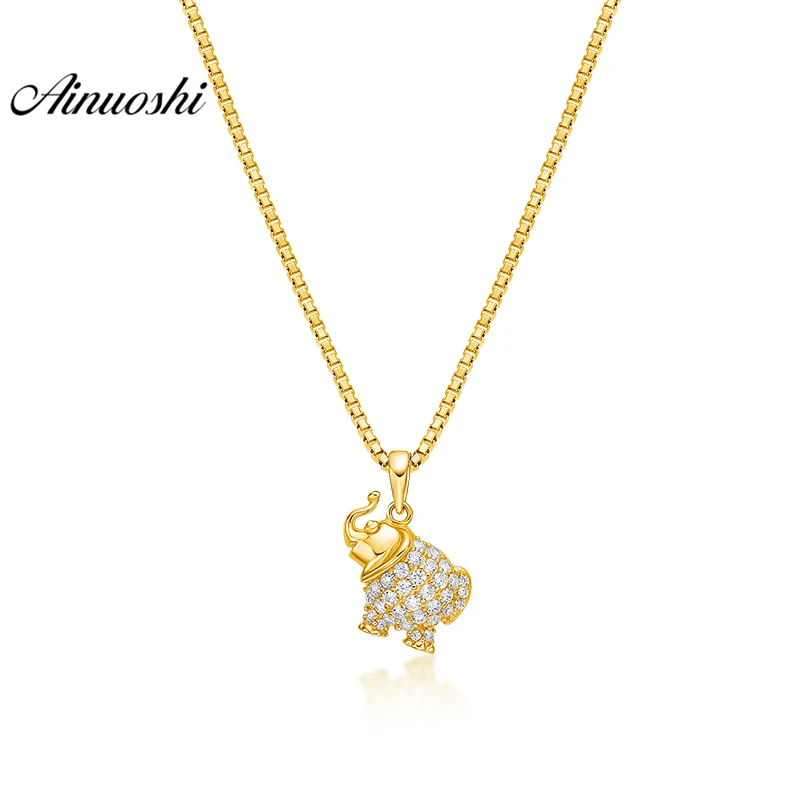 

AINUOSHI 10K Solid Yellow Gold Pendant Cute Elephant Pendant SONA Diamond Women Men Child Jewelry Little Animal Separate Pendant