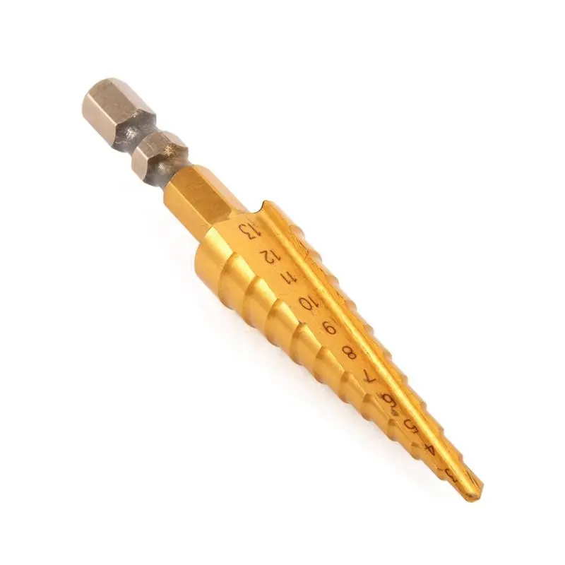 

ELEG-1/4 inch Hex Shank HSS High Speed Steel Titanium Coated Step Drill Bit 3-13mm