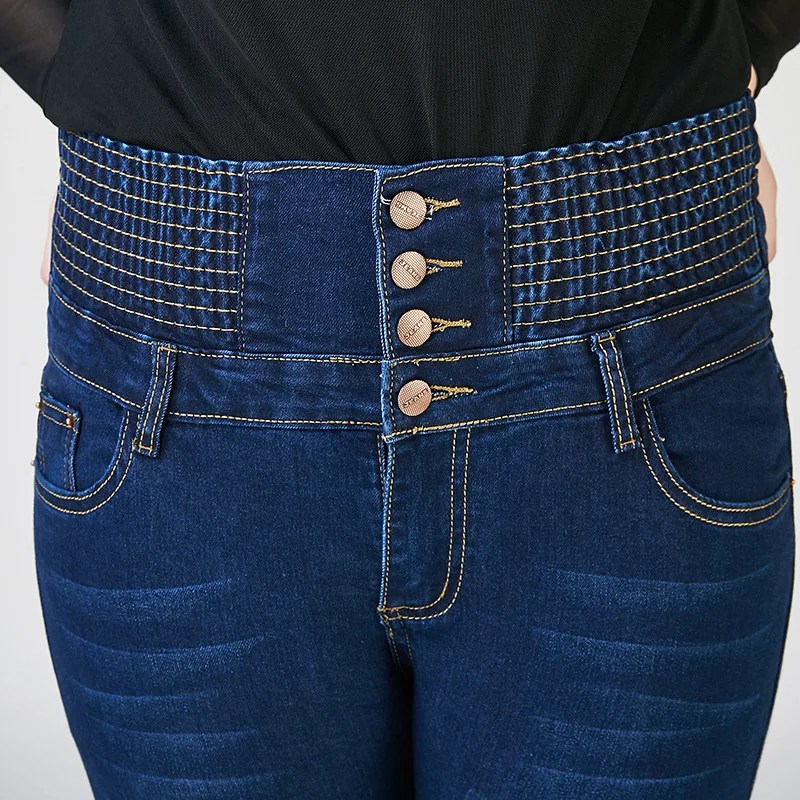 Lguc.H High Waist Jeans Women Large Size Push Up Mom Jeans Denim Pants Plus Size Ladies Stretch Trousers 2019 Blue 26 XS 40 32
