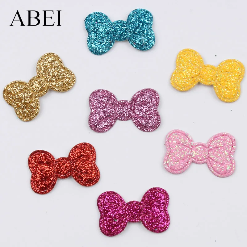 

50pcs/lot Mix Colors Glitter Bow Felt Pads DIY small ornaments Handmade Scrapbook Cards Crafts Accessories