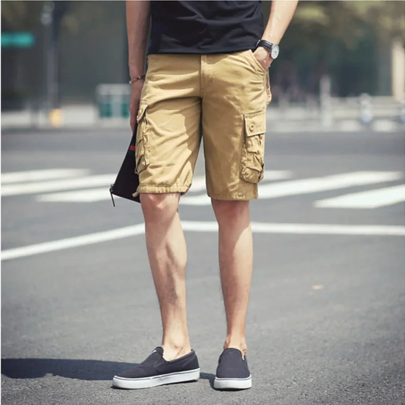 

Men Cargo Shorts New Casual Loose Short Pants Pocket Shorts Masculino Military Summer Short Trouser Knee Length Plus Size Shorts