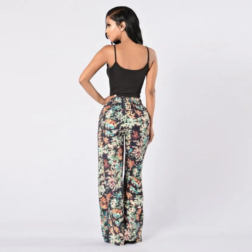 

2017 New Women Flared Wide Leg Yoga Pants mid Waist Modal Sport Floral Print Ladies Wide Leg Trousers Pants JUN14
