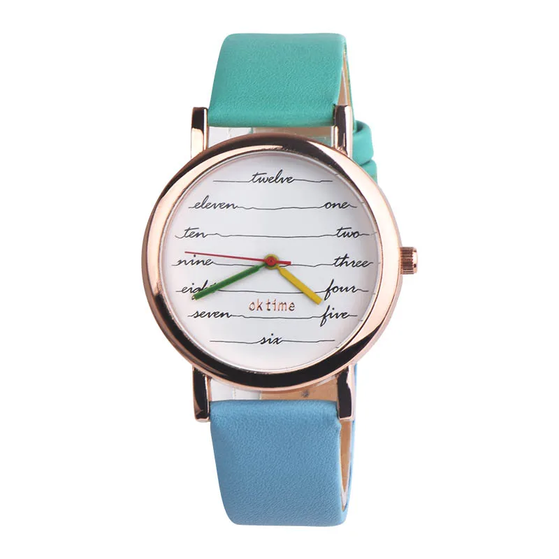 Женские наручные часы из искусственной кожи с полосатым круглым циферблатом, повседневные аналоговые кварцевые часы LL@ 17 - Цвет: Blue