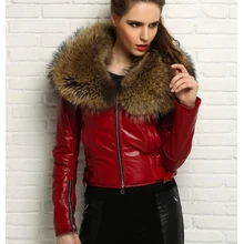 Осенняя Женская приталенная короткая куртка с натуральным большим меховым воротником Весенняя женская куртка из натуральной овечьей кожи теплое пальто Женская куртка R67