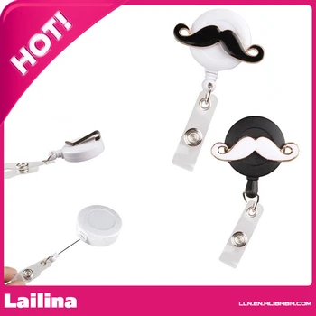 

Mustache Chaplin Beard Cute Rhinestones ID IC Badge Belt Clip Reel Flexible Retractable Holder