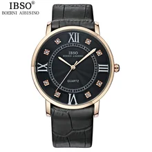 IBSO Original Partido de La Manera de Los Amantes Del Reloj de Cristal de Diamante de Las Mujeres Relojes de Lujo de Negocios de Cuero Genuino Correa Relojes Hombre