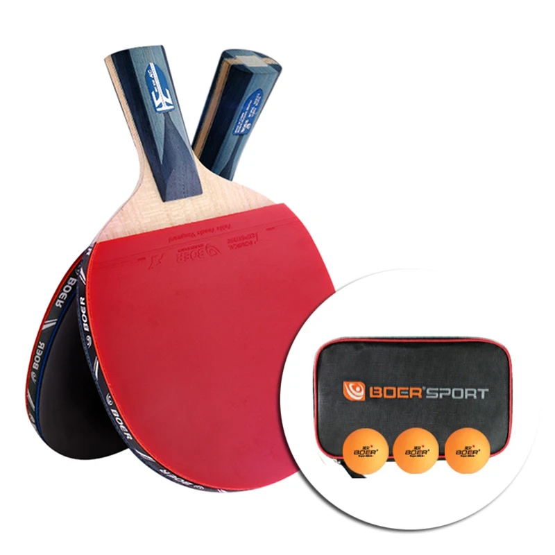 Table Tennis Racket Long Short Handle Ping Pong Paddle 3 Balls With Bag