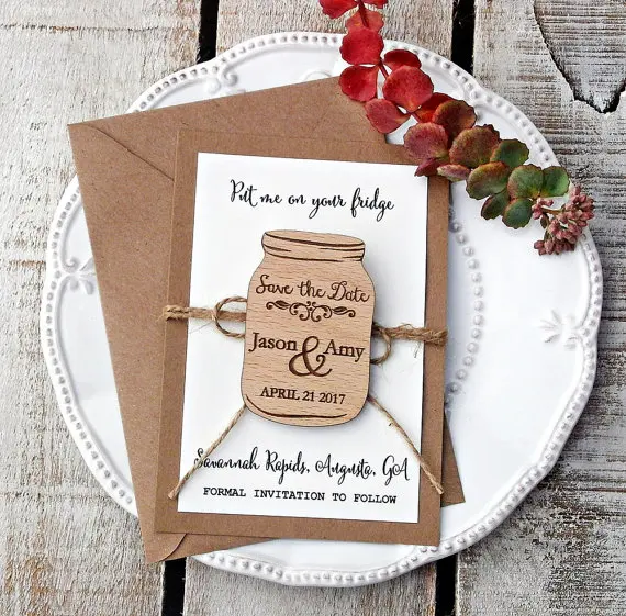 

Wood Mason Jar Save-the-Date Magnet, Wood Magnet, Wooden Magnet, Save The Date Magnet, Wooden Save The Date Magnet, Rustic Save