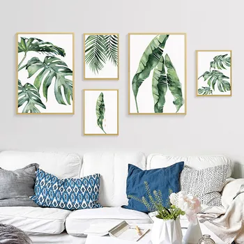 

Nordic Minimalist Watercolor Green Plant Leaves Art Canvas Print Monstera Posters Wall Pictures For Living Room Home Decoration