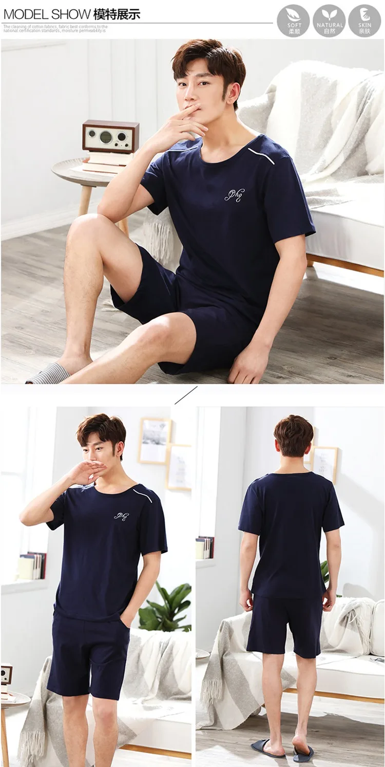 Casual listrado algodão pijamas conjuntos para homens