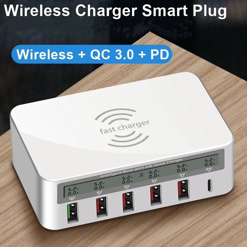 

Multi USB Qi Wireless Charger For Iphone X XS MAX LCD Display 10W Quick Charge 3.0 Fast Wirless Charging Cargador Movil