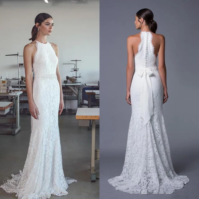 country style 2017 playa vestido de novia columna vaina llena del