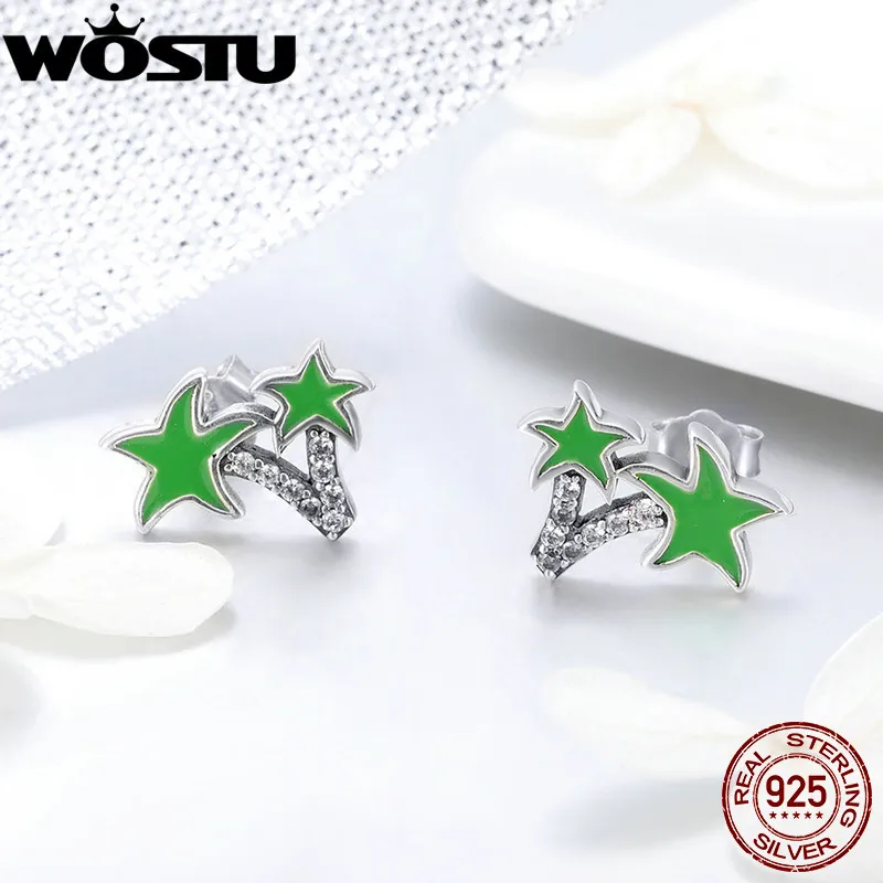 

WOSTU Genuine New 925 Sterling Silver Coconut Palm Stud Earrings For Women Female Anniversary Brand Silver Jewelry Gift FIE428