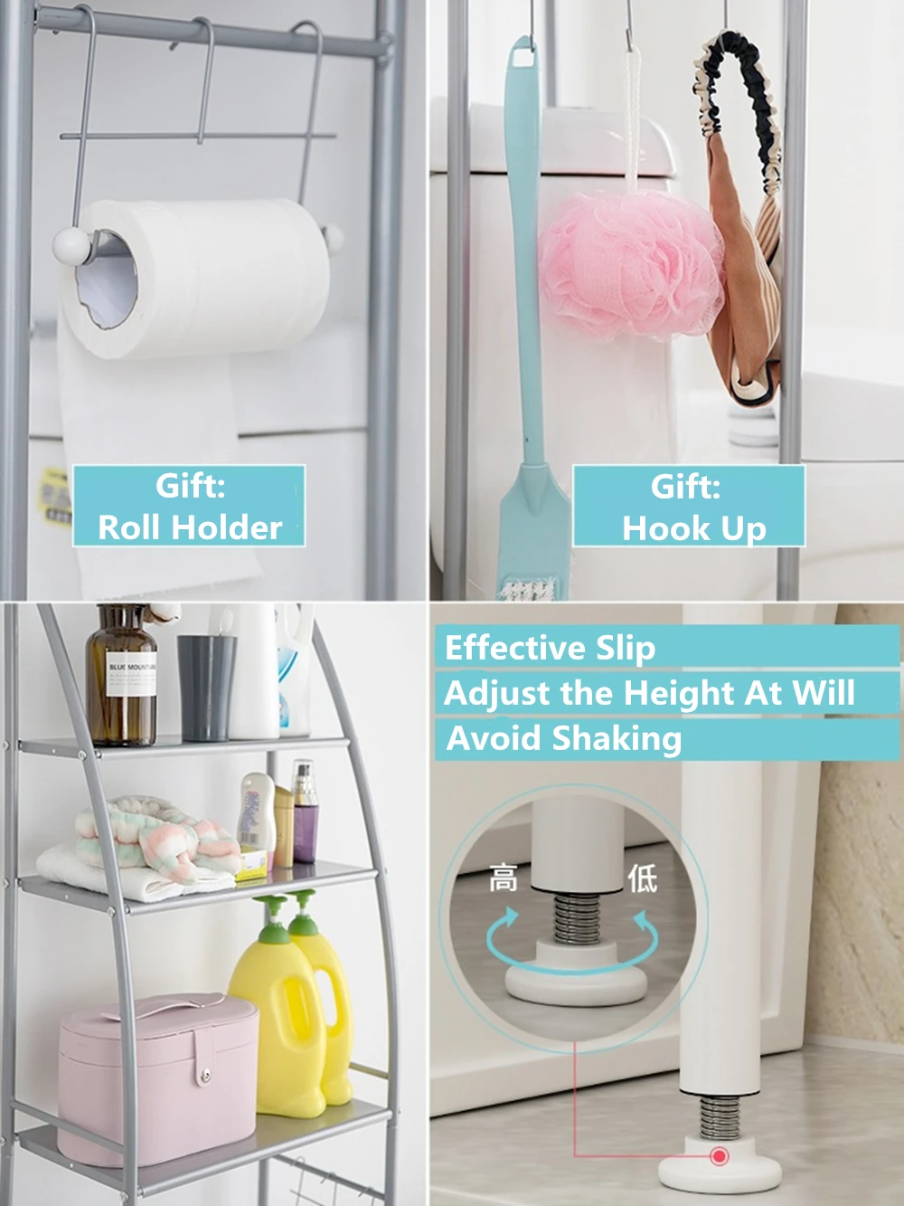Online Bad Raum Saver Lagerung Regal Über Wc Mit Rollen Halter Und Handtuch Haken, Küche Waschmaschine Storage Halter, 3 Tier