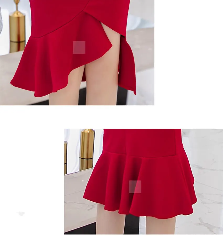 SEXMKL плюс размер женские красные юбки зима корейский элегантный пикантный облегающий юбка с оборками офисная Высокая талия карандаш черная юбка