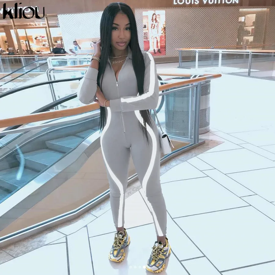 Kliou النساء نحيل بذلة عاكس مخطط خليط اللياقة البدنية ارتداءها 2019 جديد الإناث عارضة العمل خارج playsuit