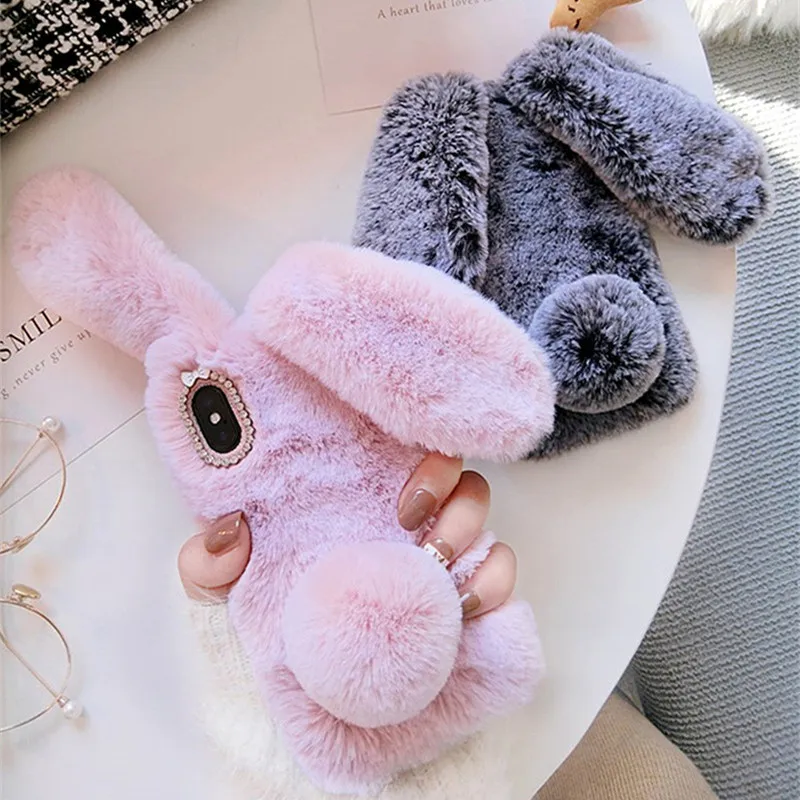 

for Meizu note9 note 9 8 C9 pro 7 6 plus Bling Fluffy Rabbit Hair Fur Case For Meizu 16 plus 15 lite M6T M6S M5S Phone Cover