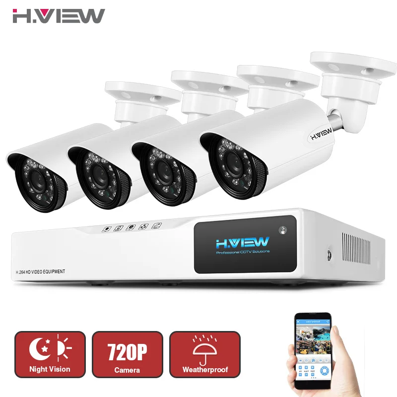 

H.View 720P Video Surveillance System 4CH CCTV Security Kit 4PCS 720P Outdoor Security Camera 8 CH CCTV DVR