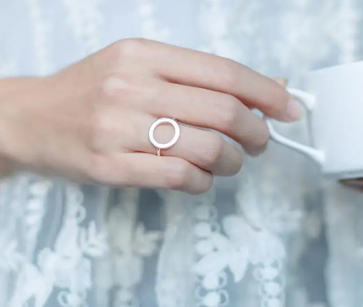 Jisensp Minimalist Jewelry Silver Color Geometric Rings for Women Adjustable Round Triangle Heartbeat Finger Ring bague femme