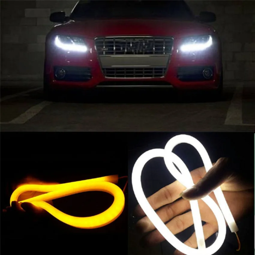 

Dependable car styling  2X 60CM Flexible Tube Guide Car LED Strip White DRL Amber Turn Signal Light DIY My17