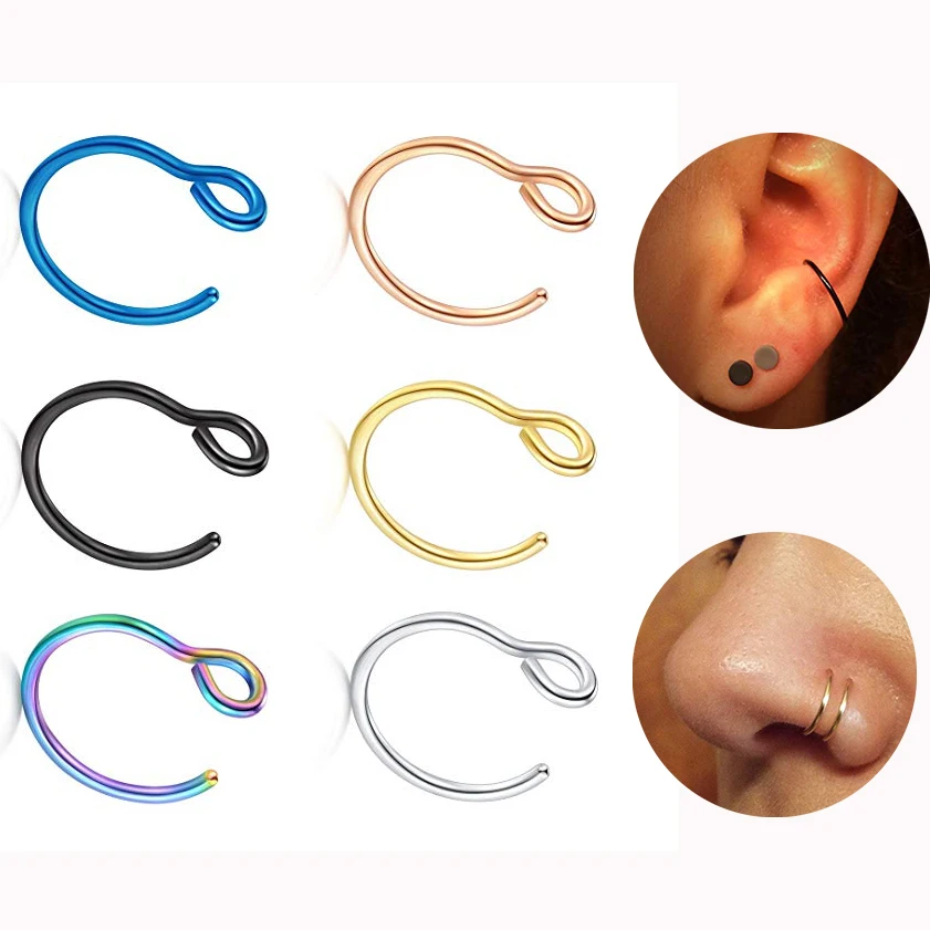 

2pcs/Lot 8 mm Medical Stainless Nose Ring Punk Body Piercing On Jewelry Gift Unisex Piercing Fake Clip