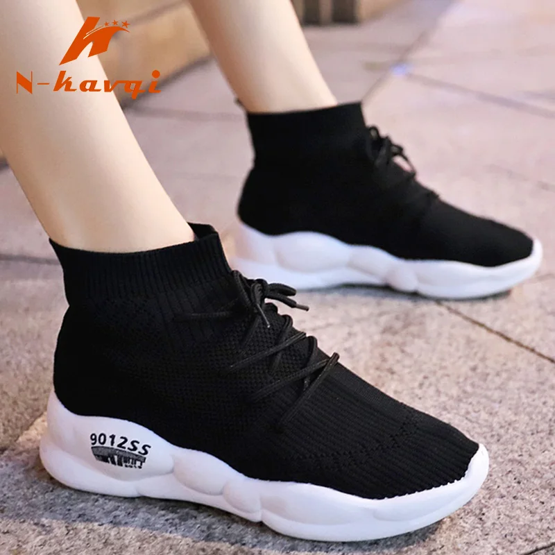 

Sneakers Women Mesh Platform Sock Shoes Women Slip On Flat Fabric Knited Shoes Spring Autumn Wedges Shoe For Women Casual Shoes