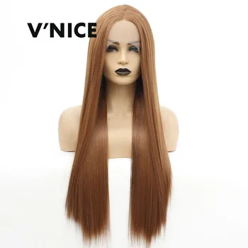 

V'nice Long Straight Glueless Synthetic Lace Front Auburn Wig Middle Parting Heat Resistant Replacement Wigs for Women