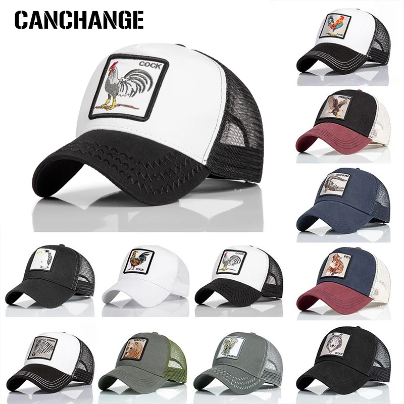 

CANCHANGE Fashion Patchwork Mesh Baseball Cap Women Men's Summer Snapback Hat Adjustable Dad Caps Unisex bone Animal Caps