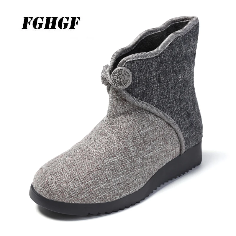 

New lady old Beijing cloth shoes round head cotton and silk embroidered shoes ethnic style high top han dress shoes female