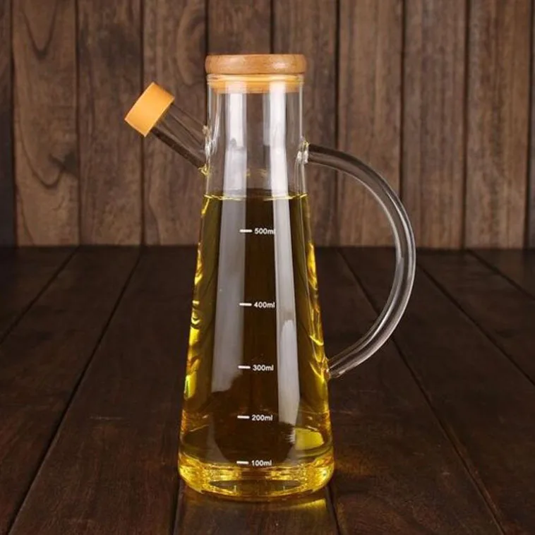 

500Ml High Borosilicate Glass Olive Oil Vinegar Pot Dispenser Bottles Vinegar Can Cruet Storage With Handle And Lid Oil Bottle