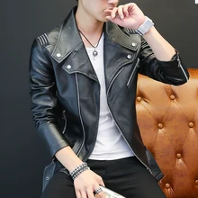 Приталенная кожаная куртка человек Весна молодежной одежды длинным рукавом мужская Кожаная куртка тенденция Искусственная кожа мужские пальто корейские Топы 1308