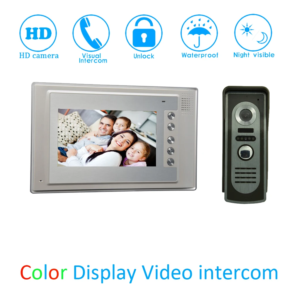 

(1 Set) Smart Home Door Access Control Intercom System HD Camera 7" Video Door Phone Waterproof Doorbell Calling System