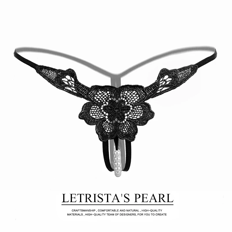 Lace Women Thongs And G Strings Sexy Pearls Open Crotch Briefs Low Waist Crotchless Panties Plus Size Female Thong Wth Beads 15 (2)