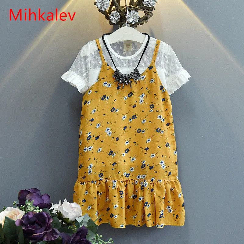 Mihkalev Мода 2018 Детские Летняя Одежда для девочек набор детей тренировочный костюм