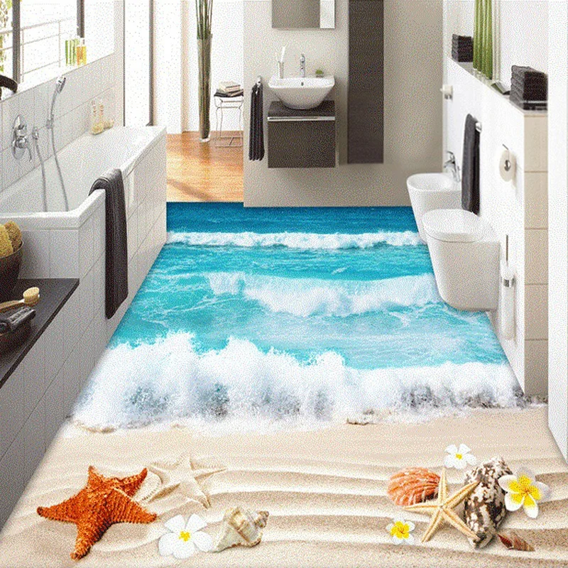 Пользовательские 3D фото пол обои ванная комната Гостиная настил фрески водонепроницаемый утолщенный самоклеящиеся обои Shell пляж