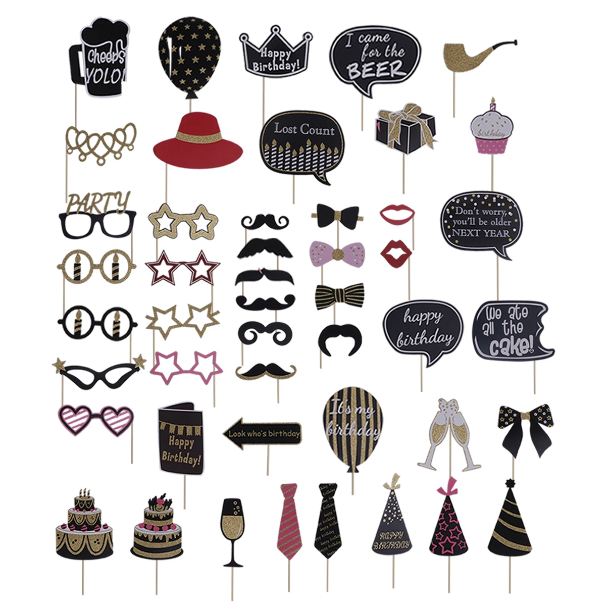 

41 Pcs Photo Props Funny Decorative Birthday Party Cosplay Tool Shooting Props Masquerade Favors for Birthday Banquet Wedding