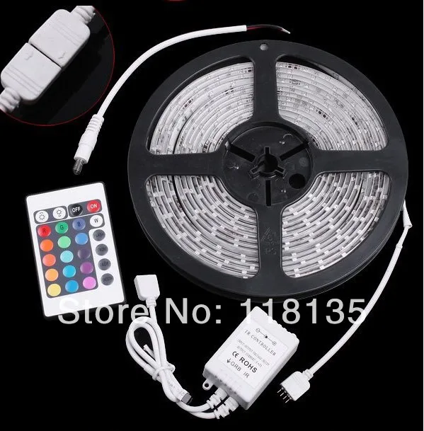 buy DC12V 5 meter roll 300smd 3528 SMD Waterproof LED RGB Light Strip+remote controller