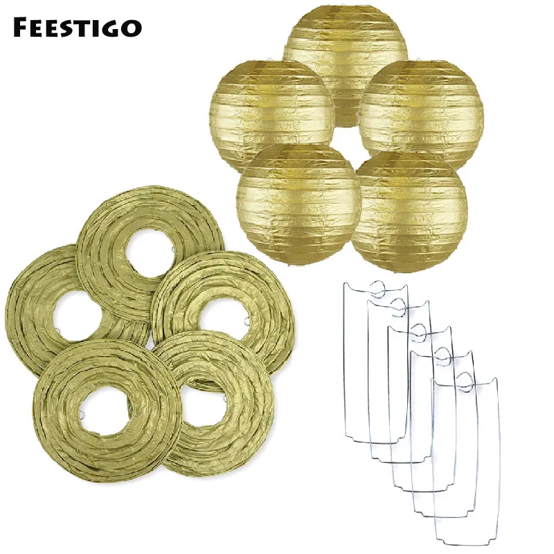 15PCS 8 12inch(20/25/30cm) Metallic Gold Paper Lanterns Wedding Party