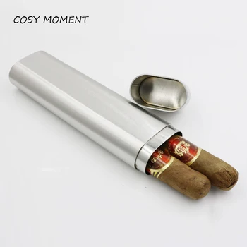 

COSY MOMENT Stainless Steel Double Cigar Tube Jar Classic Travel Cigars Box Thicken Mini Portable Humidor Cigar Holder SM158