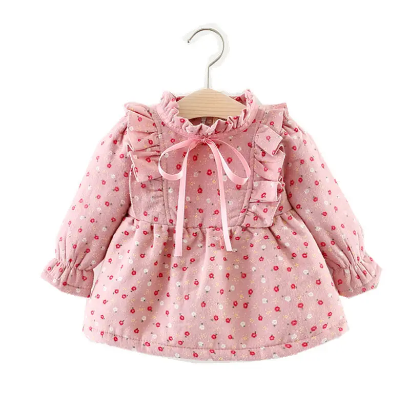 

2018 Korean Lovely 1 Year Girl Baby Birthday Dress Florals Print Party Princess Dress Long Sleeve Warm Newborn Baby Girl Clothes