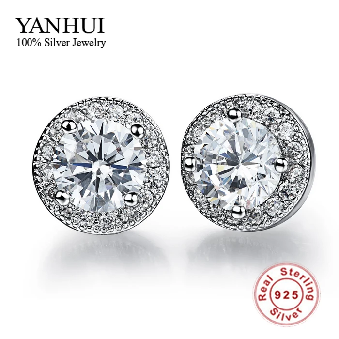 Винтажные круглые сережки-Гвоздики С Фианитами, опт, 925 пробы, серебряные, модные, с кристаллами, свадебные ювелирные изделия для женщин, Brincos BKE013