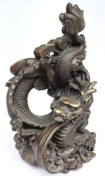 

S02805 15" Chinese Bronze Gilt Zodiac Year Animal Twist Dragon Ball Statue Sculpture (B0413)